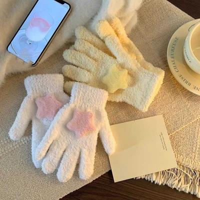 New Coral Velvet Coral Velvet Gloves Warmer Winter Star Gloves Cycling Windproof Gloves Women