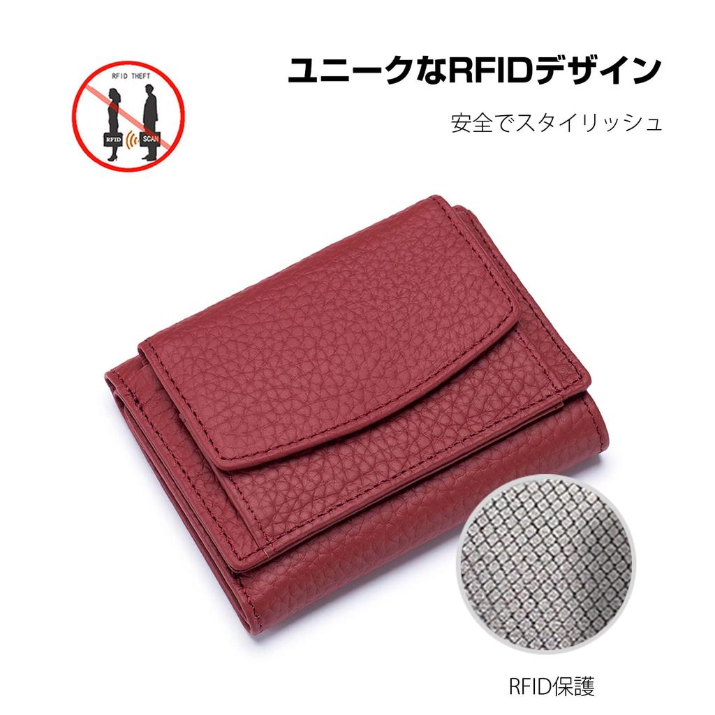 FANDARE Women's Mini Tri-fold Wallet, Genuine Leather, Popular Small Box-Shaped Coin Purse, Anti-Skimming, Card Storage, Coin Case, Cowhide Leather,