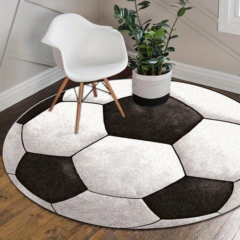 Soccer Ball Print Round Carpet Floor Mat Black White Football Pattern Home Decor for Living Room Bedroom Sports Fan Gift