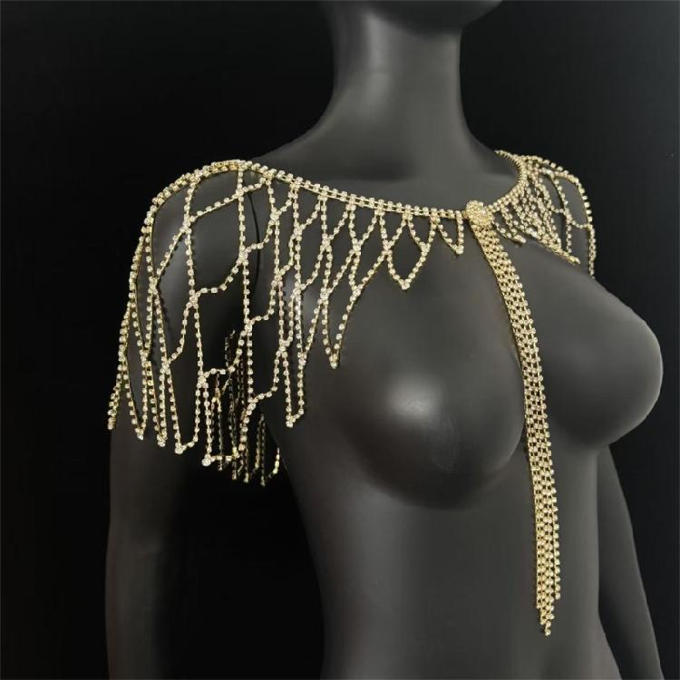 Rhinestones Embellished Fringe Design Shoulder Chain Jewelry For Bride During Wedding Ceremonies Festivities