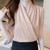Wrap V-Neck Sleeveless Slim Fit Women Top Solid Color Satin Blouse