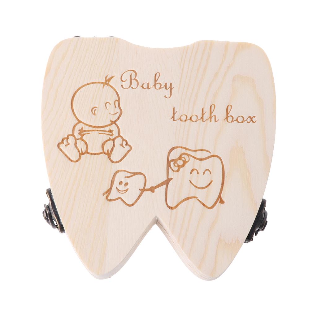 Baby Tooth Box Wooden Milk Teeth Organizer Storage Boys Girls Save Souvenir Case