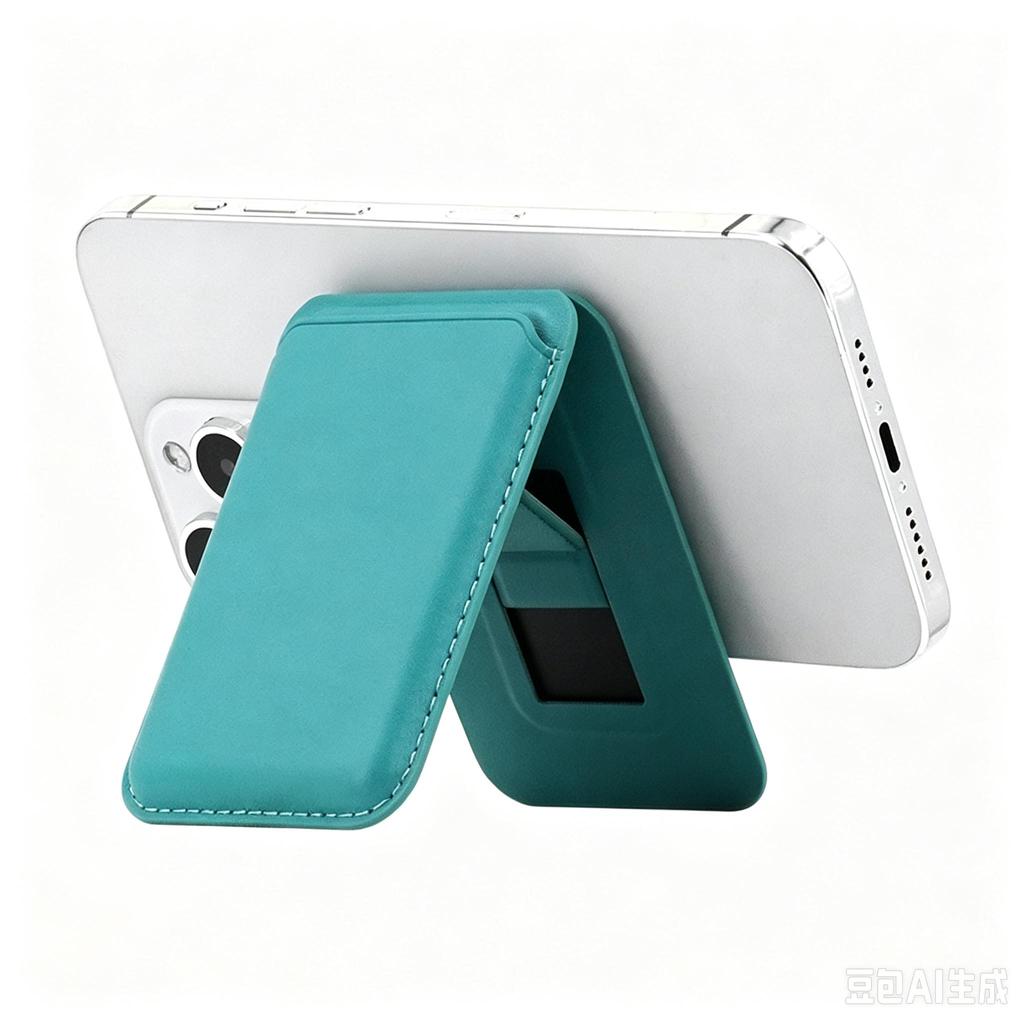 Magnetic PU Leather Card Holder with Adjustable Stand, Multi‑Function ID Card Wallet Phone Pocket Compatible with iPhone