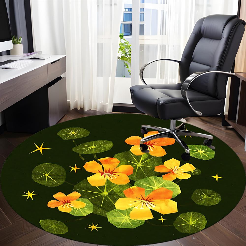 1PC Nasturtiums Office Round Rug, Non slip, Soft and Durable Office Rug for Interior Decoration, Perfect for Office