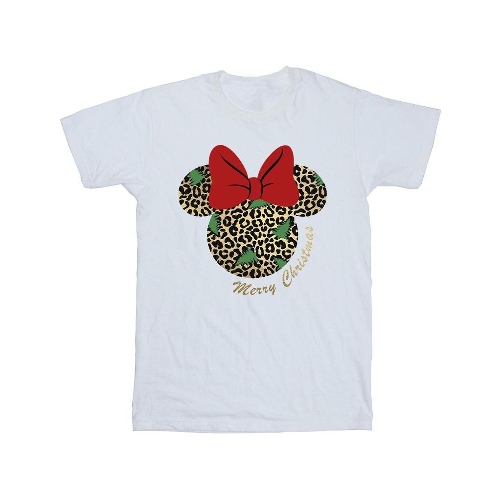 Disney Girls Minnie Mouse Leopard Christmas Cotton T-Shirt