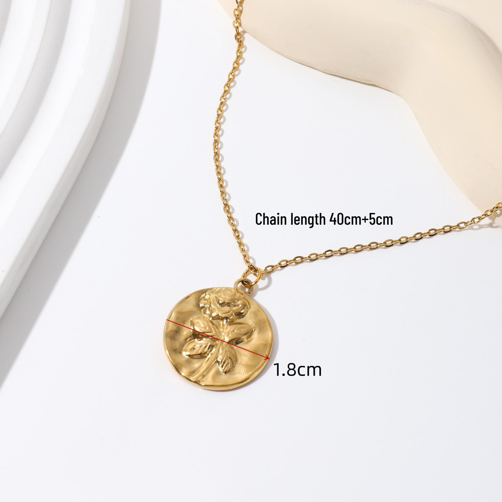 Retro Titanium Steel Rose Pendant Necklace for Women - Versatile Simple Embossed Clavicle Chain