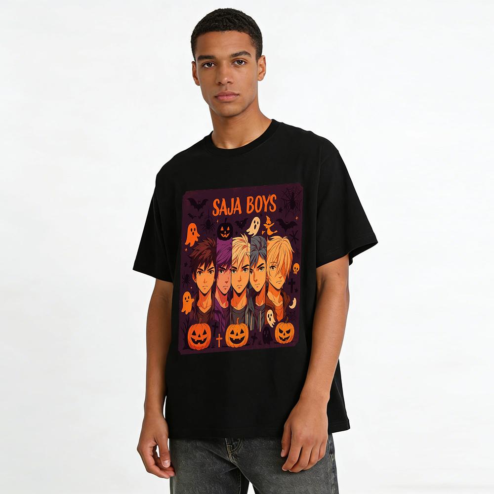 Halloween Themed SAJA BOYS Anime Print Casual Top Unisex Retro Cool Vibe T-Shirt Pure Cotton T-shirt