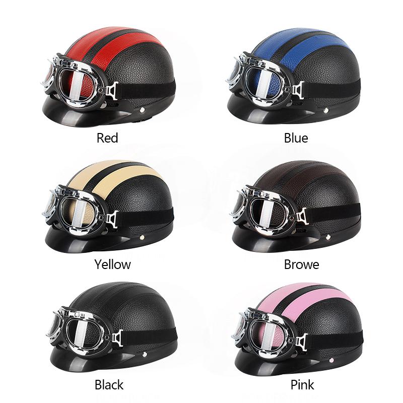 Hot Sell Brown Synthetic Leather Vintage Motorcycle Motorbike Vespa Open Face Half Motor Scooter Helmets & Goggles