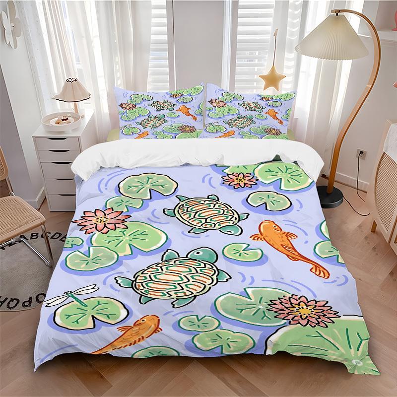 

3pcs bedding set Lily Pond Includes 1 Comforter + 2 Pillowcases, Without Pillow Inserts, Soft Comfortable, Lightweight Breathable, Printed H 135x200cm