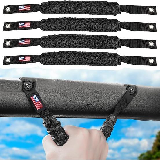 E-Cowlboy Roll Bar Grab Handles Paracord Grip Handle For Ford Bronco    2024 2-Door 4-Door Interior Accessories Premium Paracord US Flag (Black 4