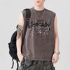 New 230g Heavy Pure Cotton Wash Vest Men's Print Solid Color Wide Shoulder Sleeveless Sports Shoulder