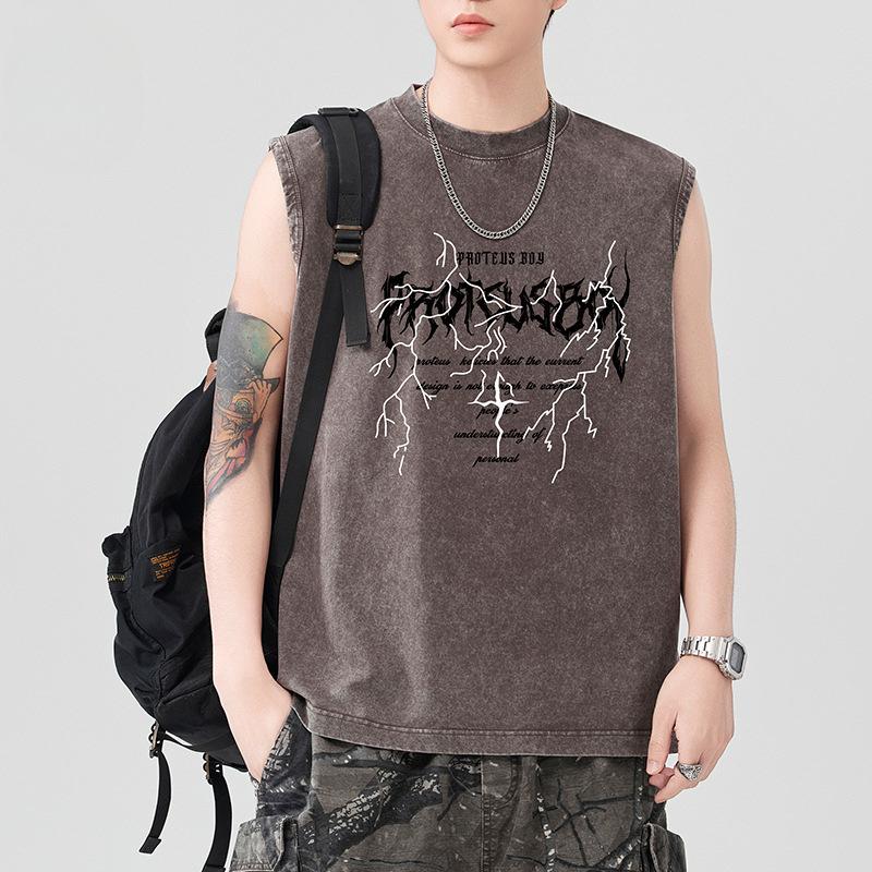 

Новый мужской жилет без рукавов из тяжелого чистого хлопка 230 г с принтом, однотонный, с широкими плечами, спортивный 2XL