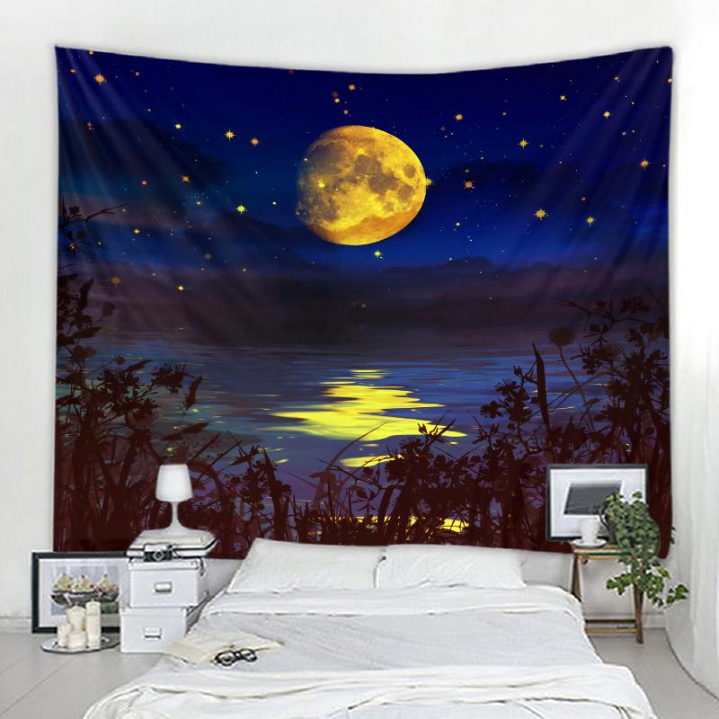 Arazzo decorativo con paesaggio naturale, luna oceanica, hippie bohémien, arazzo decorativo da parete, arazzo decorativo per la casa, arazzo