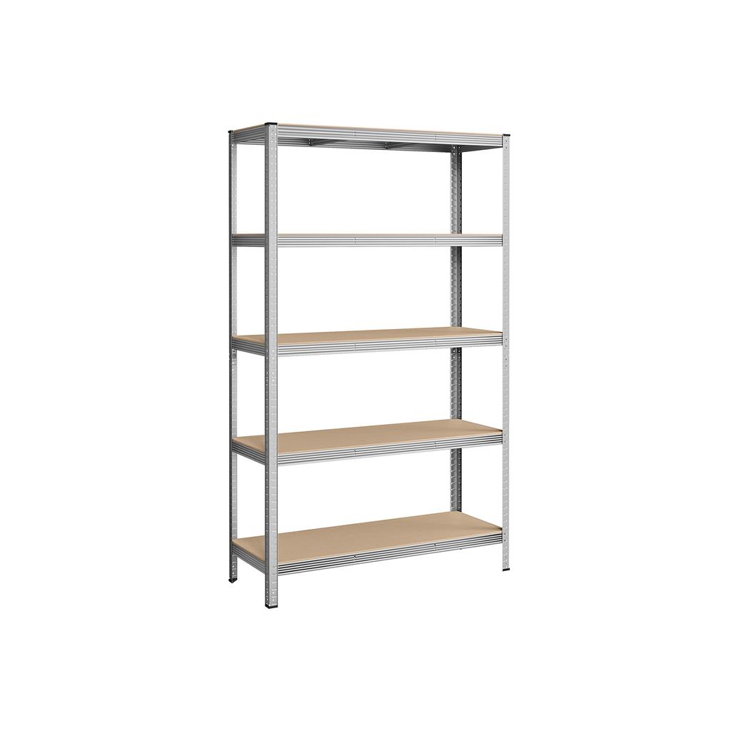 SONGMICS 5-Tier Shelving Unit, Steel Shelving Unit for Storage, Tool-Free Assembly, for Garage, Shed, Load Capacity 875 kg, 60 x 120 x 200 cm, Silver
