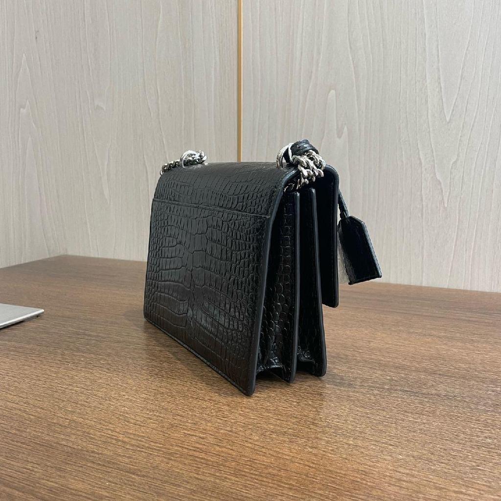 [Pre-Owned] Saint Laurent Sunset Croc Effect Shoulder Bag 'Black' - Very Good #1U59U21