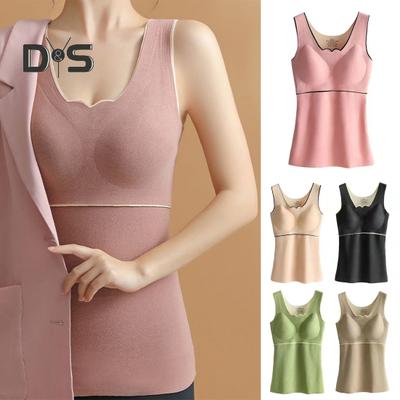Mujer Otoño Invierno Chaleco Térmico Felpa Engrosada Sin Mangas Cuello En V Slim Fit Acolchado Jersey Suave Sin Alambre Parte Inferior Elástica Ropa Interior Camiseta Sin Mangas