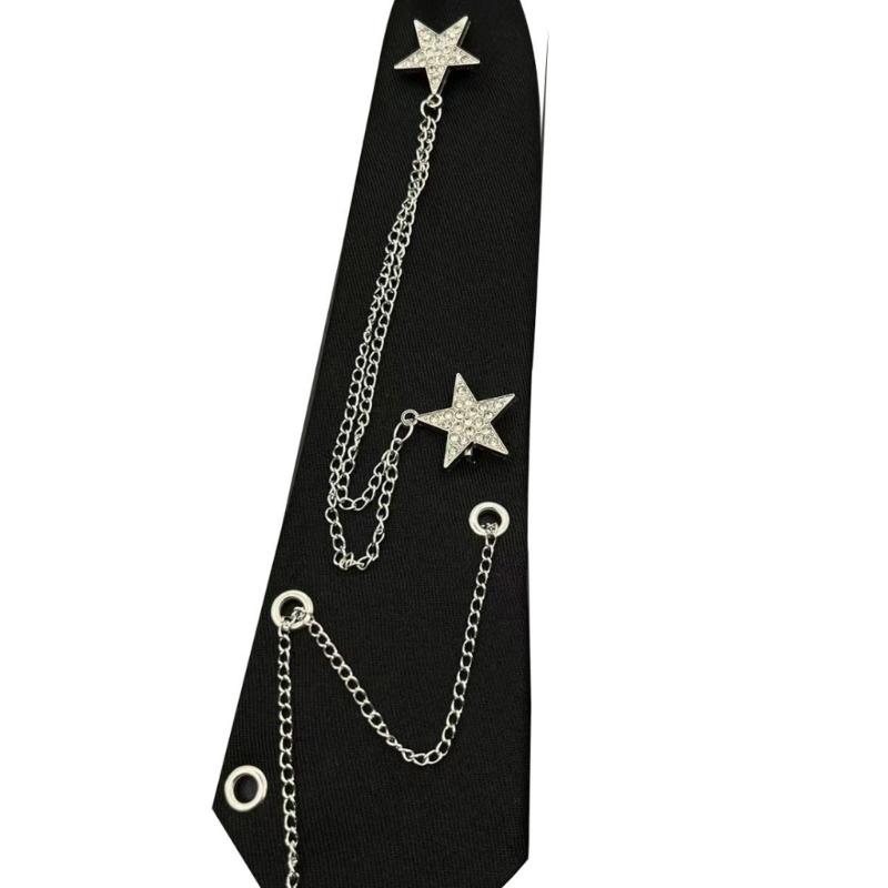 Punk Star Chain Decors Neck Tie for JK Costumes and Everyday Wear Uniform Tie Party Neckwear for Student Formal Event