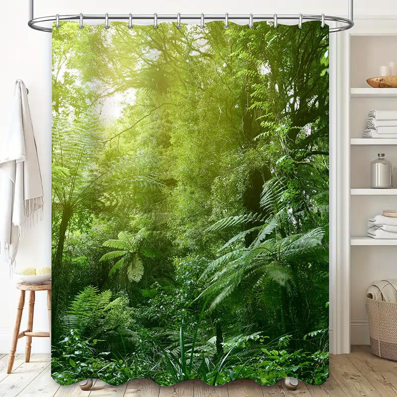 Blue Shower Curtain for Bathroom Modern Solid Color with Rod Hooks Water Resistant Bath Liner Decoration in Home Garden