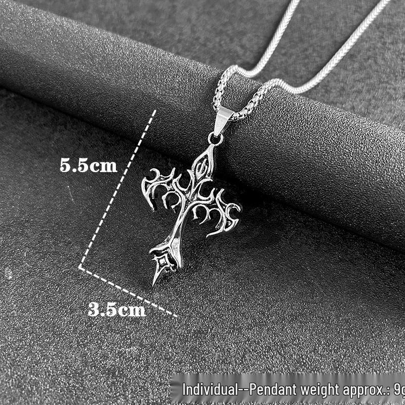 Flammenkreuz-Anhänger Halskette für Männer – Retro Hip-Hop Stil