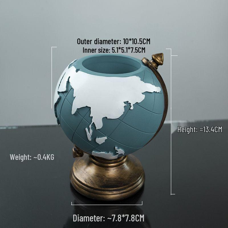 European Retro Globe Pen Holder - Room & Office Decor, Desktop Storage, Student Gift