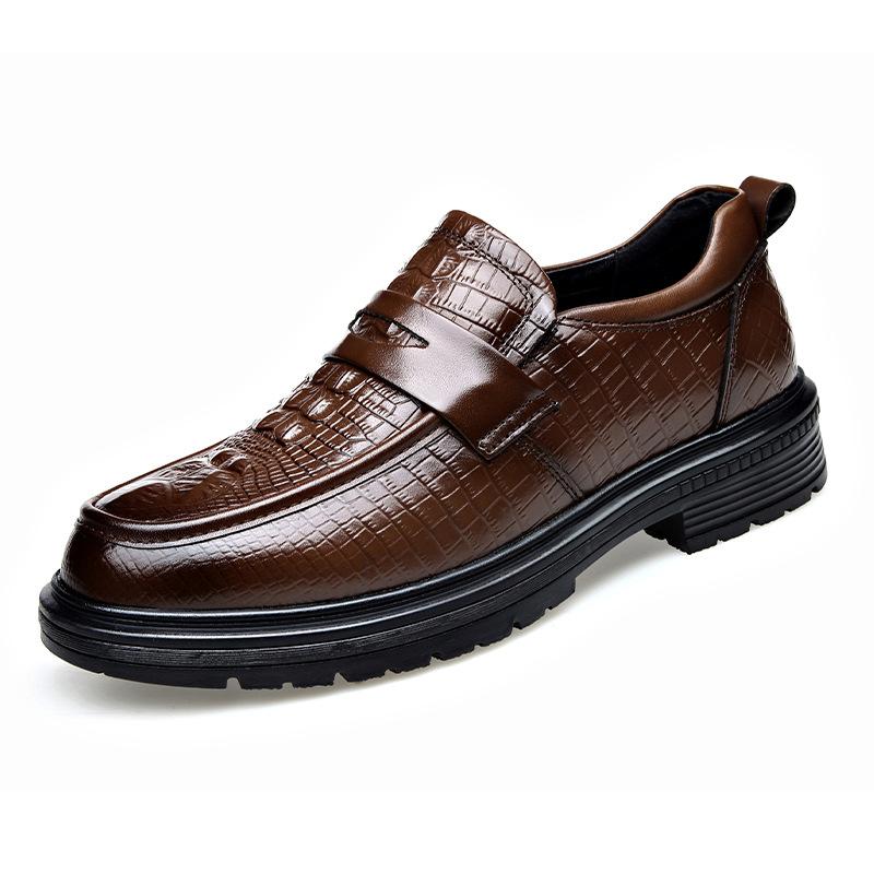 

22 Men S Shoes Leather Shoes Loafer Dress Casual Shoes Spring Low-Top Foot Cover Embossed Crocodile Pattern Cowhide Surface Single Shoes 38 коричневый