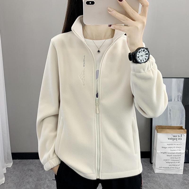 Winter Fleece Hiking Jacket Women Thicked Climbing Running Sweatshirt Double Side Zipper Stand Collar Sport Coat
