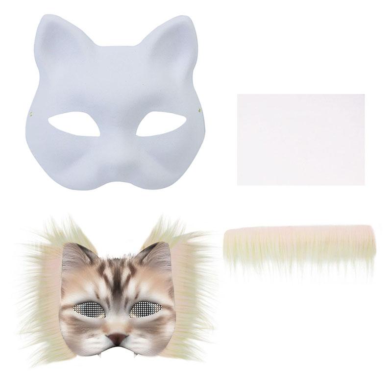 Diy Blank Masks Hand-Painted Animal Fox Cat Graffiti Mask White Embryo Pulp Mask Halloween Party Half Face Mask Decoration Gifts
