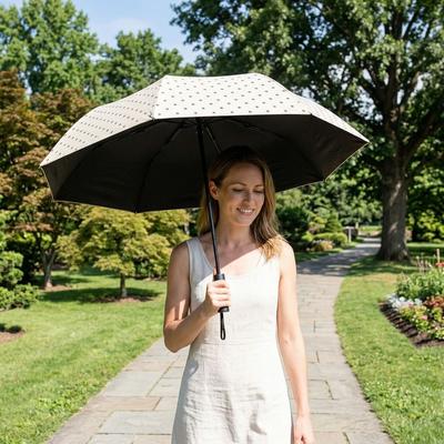Automatic/Manual Polka Dot Umbrella Black Coated UV Protection Automatic Umbrella Folding Lightweight Dual Use Umbrella Travel