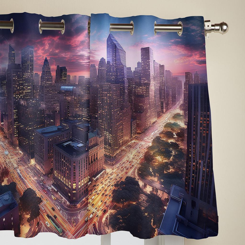 City Street Sky Gradient High Building Curtains for Bedroom Living Room Window Curtain Treatments Blinds Kitchen Decor Drapes