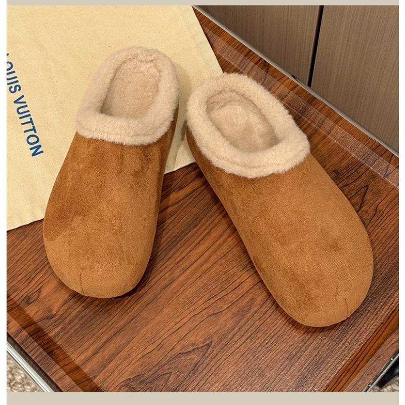Thick-soled inner height-increasing bag head half slippers women's retro one-pedal lazy shoes with fleece to keep warm fluff