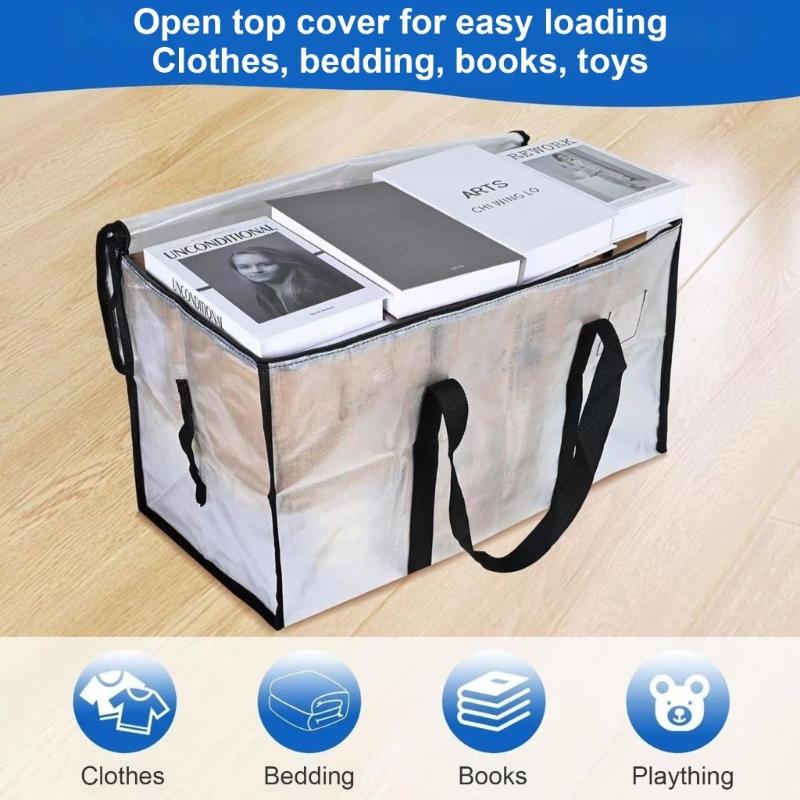 Pack of 4 Large Transparent Moving Bags with Reinforced Strap and Zippers Waterproof Bag for Storage and Organization