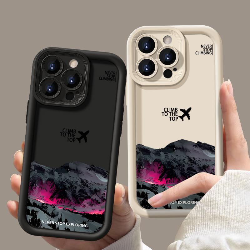 For iPhone 16E 15 Pro Max 14 Pro 13 12 11 XR XS 8 7 Cover Airplane Mountain Pattern Lens Protection TPU Shockproof Soft Silicone Phone Case Shell