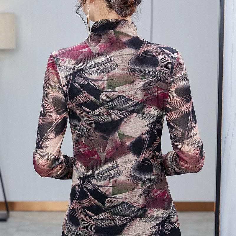 2025 Spring & Autumn Fashion Semi-High Neck Mesh Slimming Top for Moms