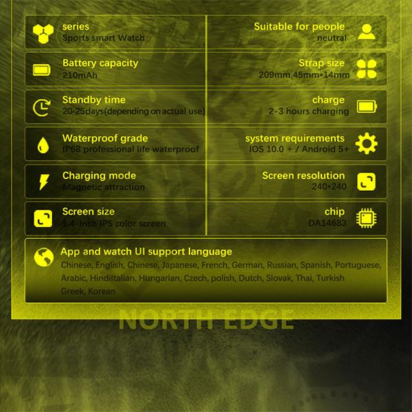 NORTH EDGE Men's Smart watch Heart Rate Blood Pressure Blood Oxygen Monitor Full Touch Screen Women Sports Watch For Android IOS