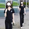 Casual Sportswear Set for Women - Summer Fashionable, Youthful, Short-sleeved, Straight-leg Pants That Slim The Figure and Hide Fat, A Two-piece Set.