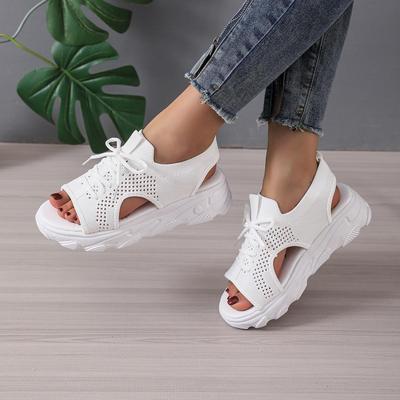 Fashion Women's Casual Sandals Summer Casual Breathable Mesh Open Toe Lace Up Sports Sandals 2024 New Outdoor Platform Knit Sandals 42