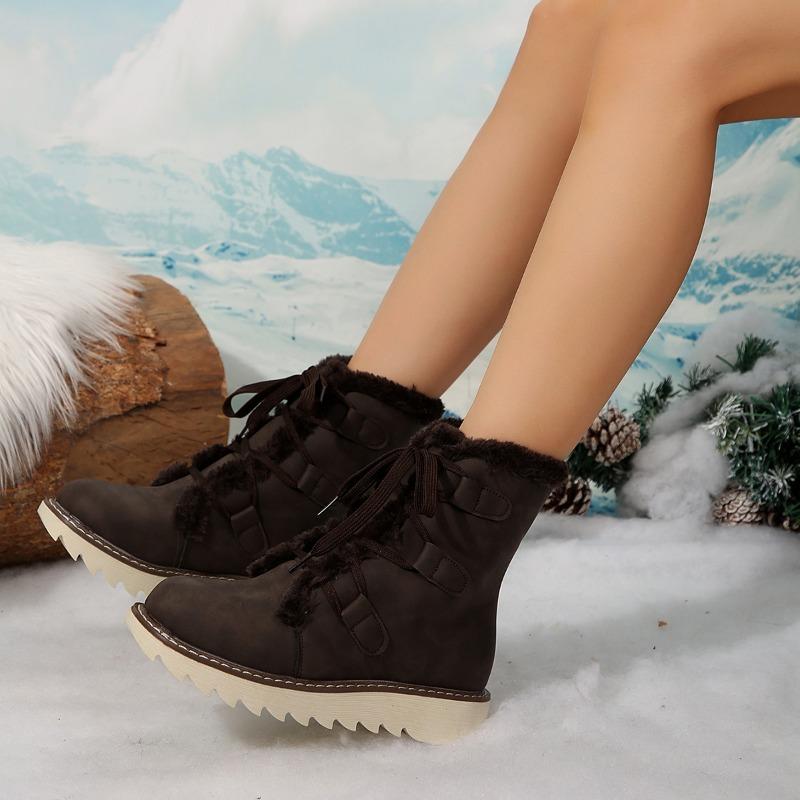 Large size snow boots for women's autumn and winter new velvet thickened lace-up warm new cotton boots for women