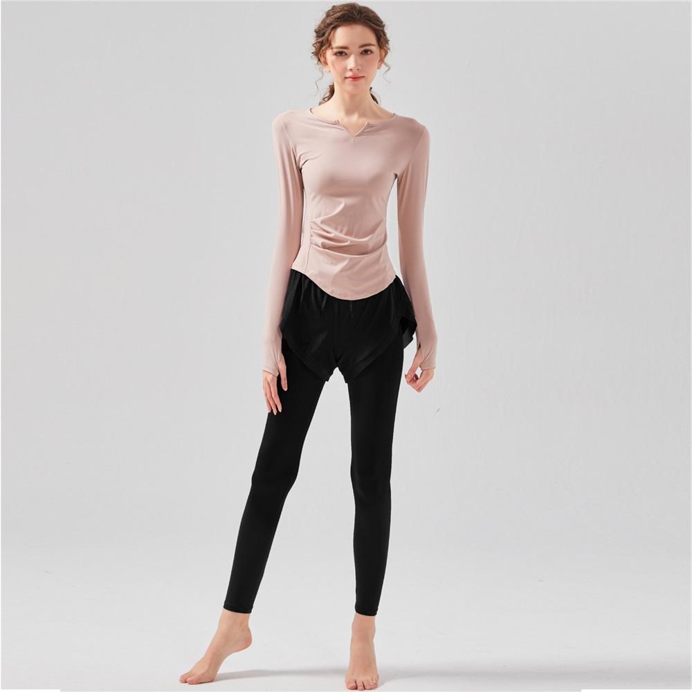 New Style Sports Suit, Casual Running Fitness Sports Tight Pants, Nude Quick-dry Fake Two-piece Long-sleeved Suit For Women