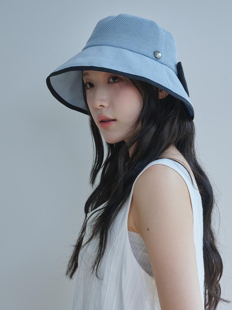 Olinkeompeulliteu Ribbon Paper Wide Bucket Hat (Sky Blue)