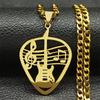 Rock Music Guitar Pick Pendant Necklace for Women/Men Stainless Steel Punk Musical Bass Chain Party Gift Jewelry 8418-QKC