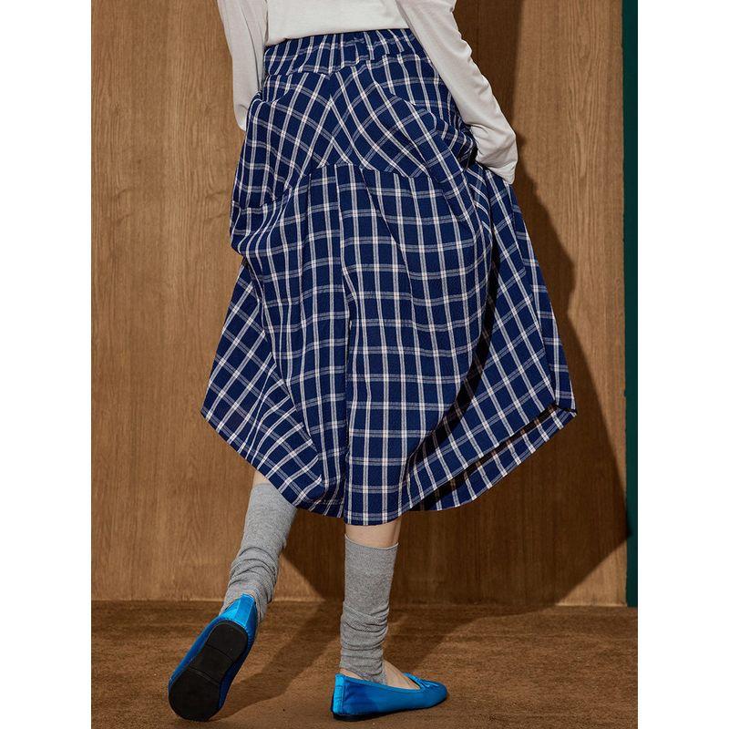 Coolhut American-Style Blue and White Plaid Women's Fashion Plaid Casual Pants Loose Versatile Wide-Leg Cropped Casual Pants