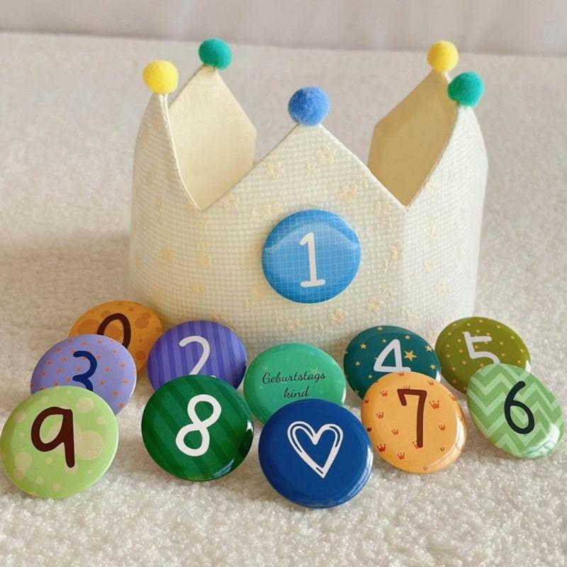 Adjustable Kids Birthday Crowned Hat Soft Cotton Fabric for Photoshoots 0 To 9 Years Reusable Props with Badges