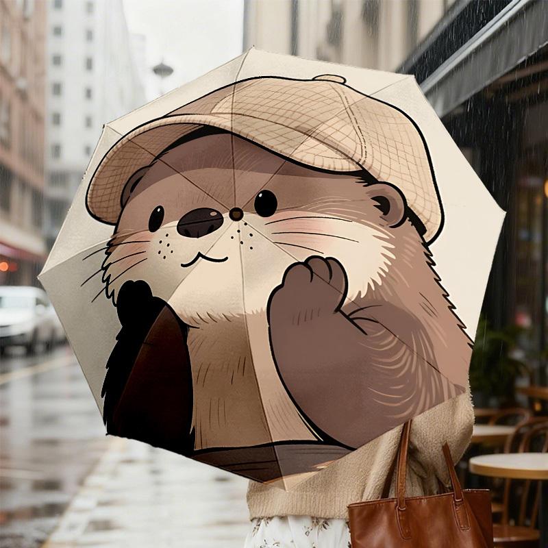 Otterly Cute Adventure: Personalized Umbrella with Automatic Opening & Closing, Perfect for Outdoor Enthusiasts and Travelers
