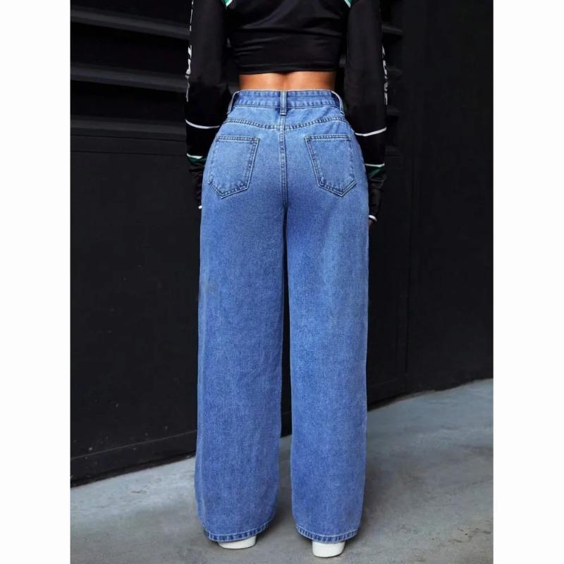 Spring 2026 New Casual American Style Long Pants Women's Fashion Loose Straight Wide-leg Denim Trousers Streetwear Causal Jeans