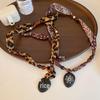Retro Paisley Leopard Print Silk Scarf Necklace with Beaded Pendant - Women's Versatile Long Sweater Chain for Autumn & Winter.