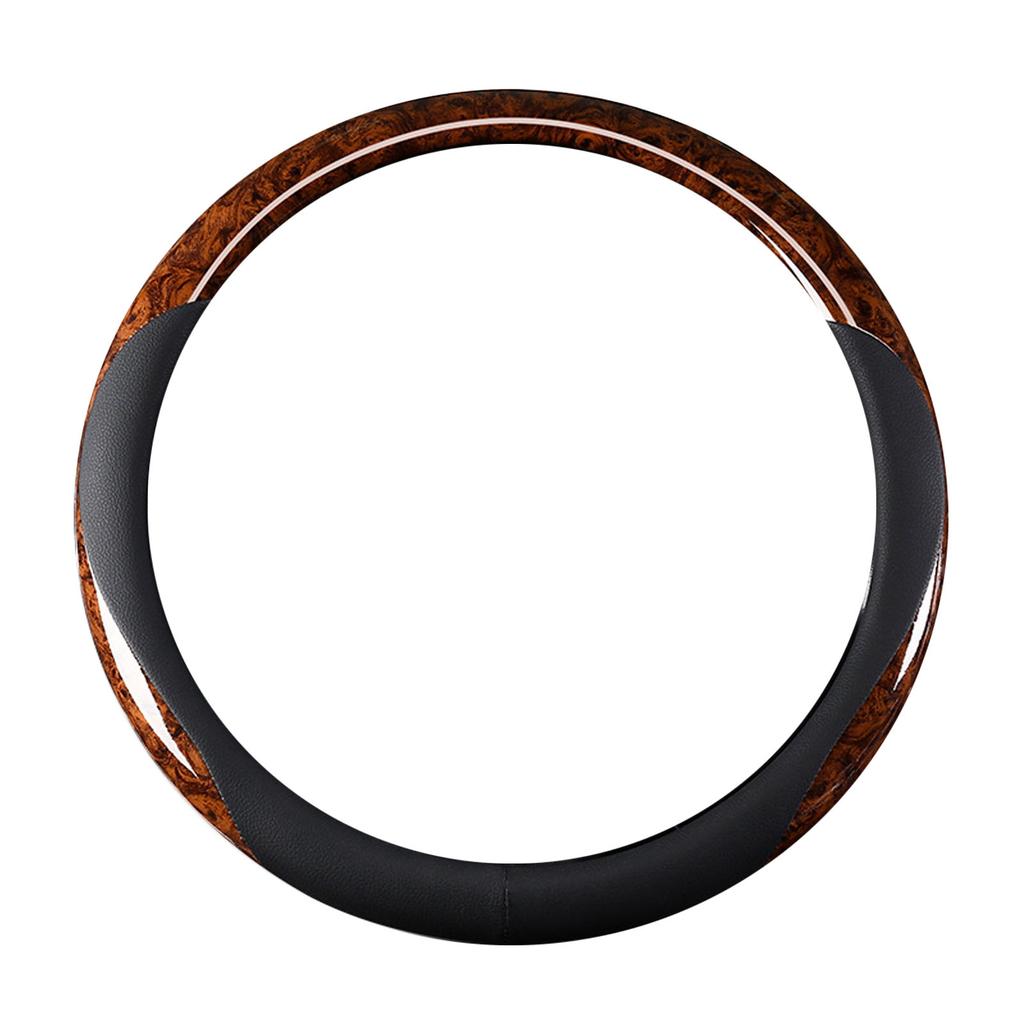 38cm Rattkåpa Fauxläder Kolfiber Svettabsorption Förhindra Halkning Rattsskydd Brun