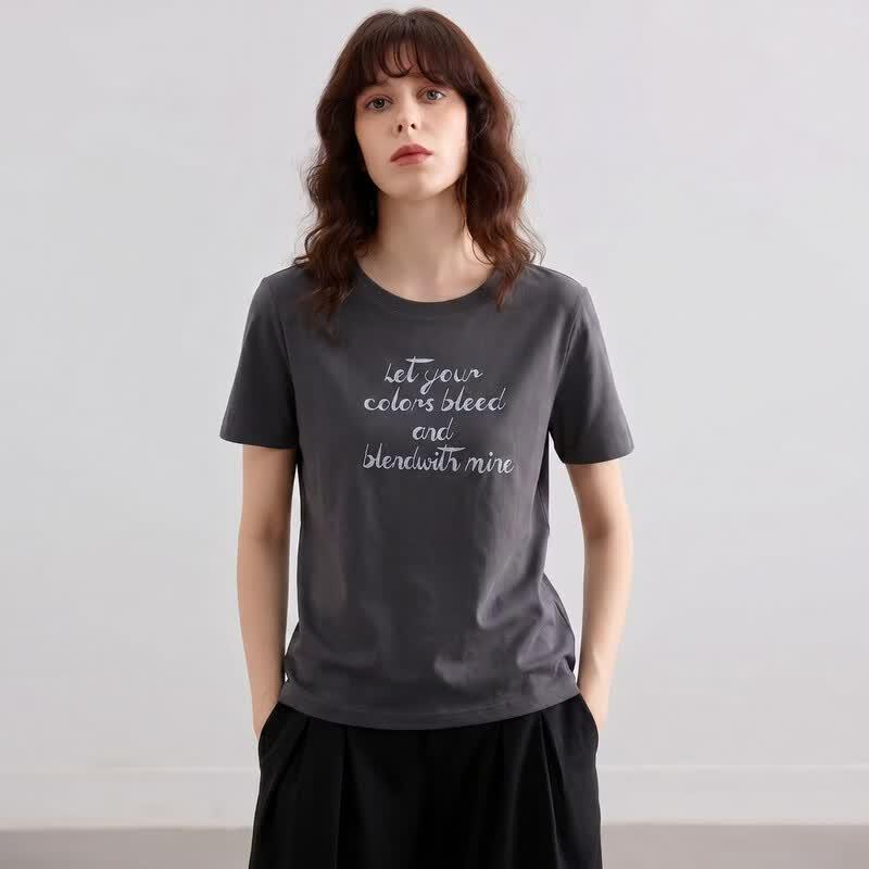 Cloud-Soft Cotton Blend Letter Chain Embroidered T-shirt XL