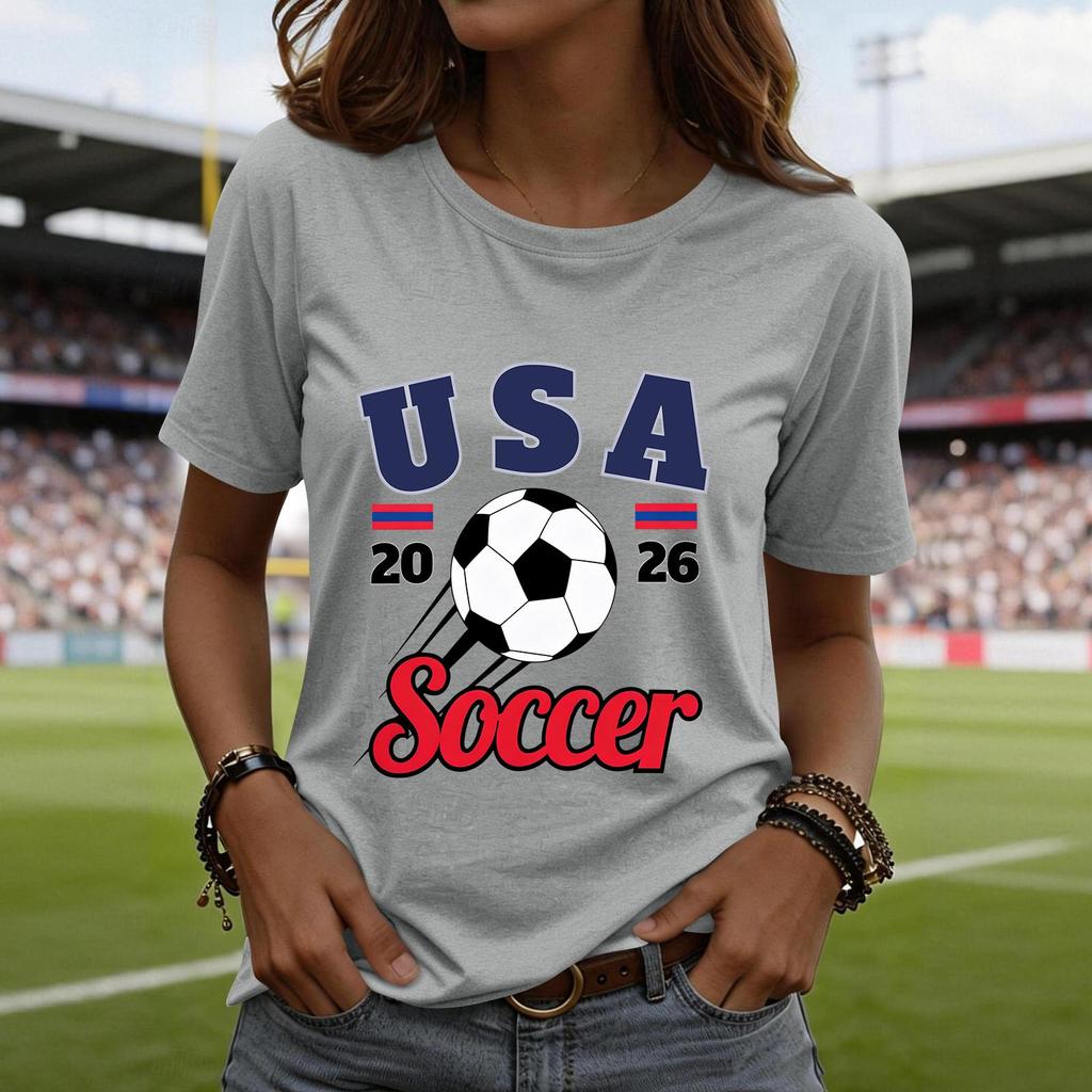 Short Sleeve Blouses for Women Casual USA Soccer Print Womens Short Sleeve Shirts Comfortable Women's Short Sleeve Tops