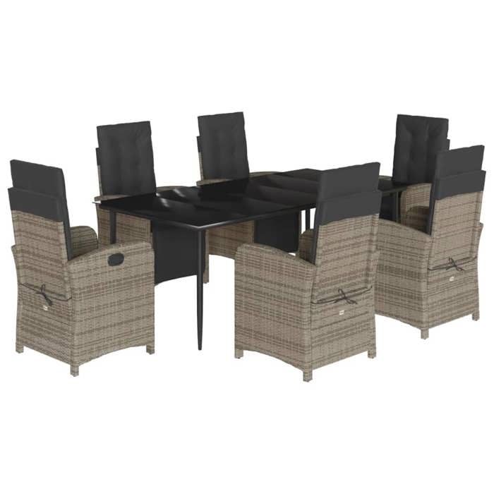 VidaXL Ensemble à Manger de Jardin avec Coussins 7 pcs, Table et Chaises avec Dossier et Repose-pied Réglables 3212561