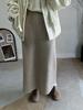 Women's Winter Velvet High Waist Knit Midi Skirt - Thick, Slit, Loose Fit, Bodycon